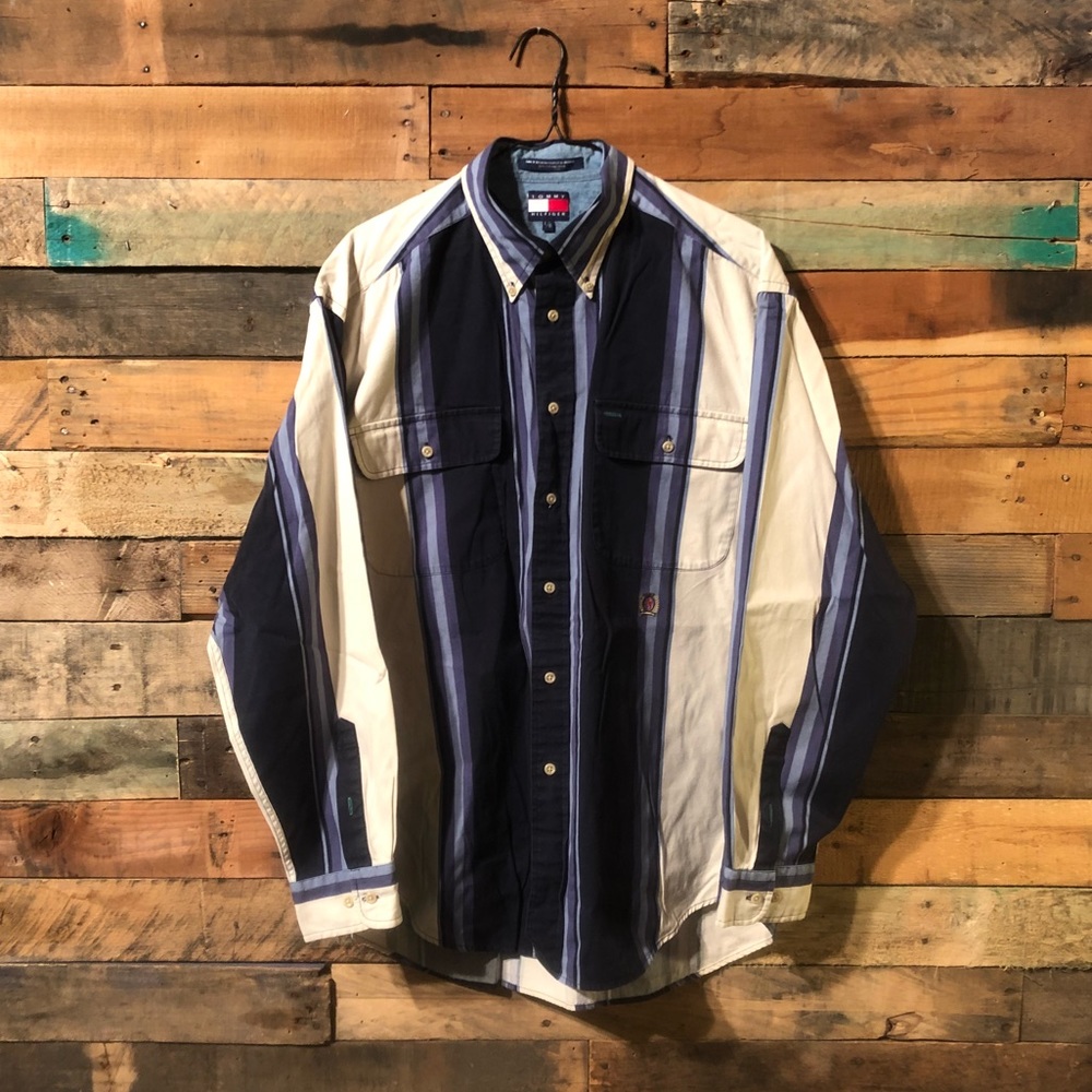 Vintage vertical stripe Tommy Hilfiger button up
